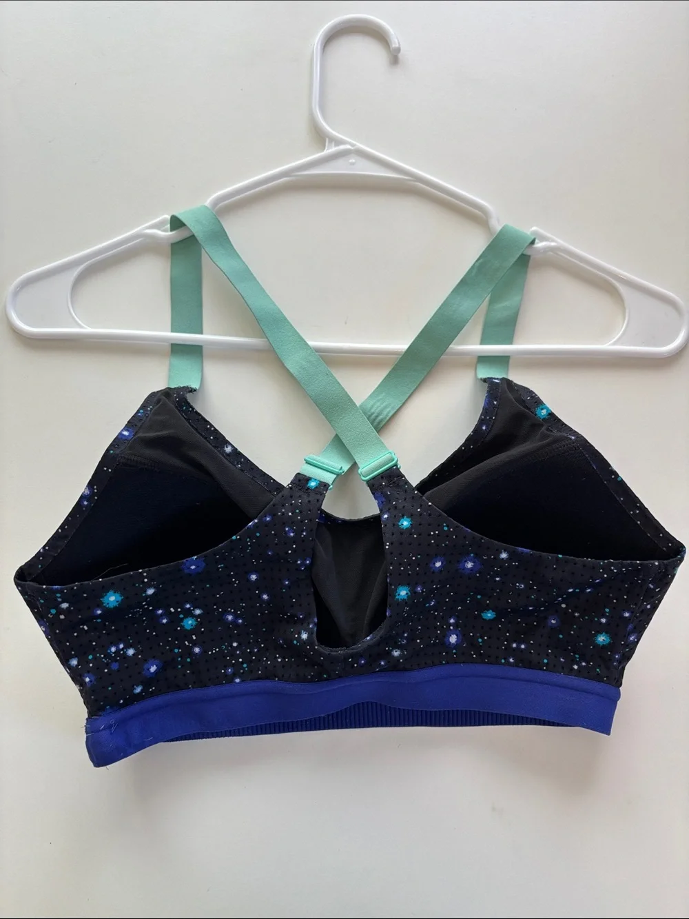 Victoria's Secret Black Floral Dot Sports Bra with Mint Crossback Straps